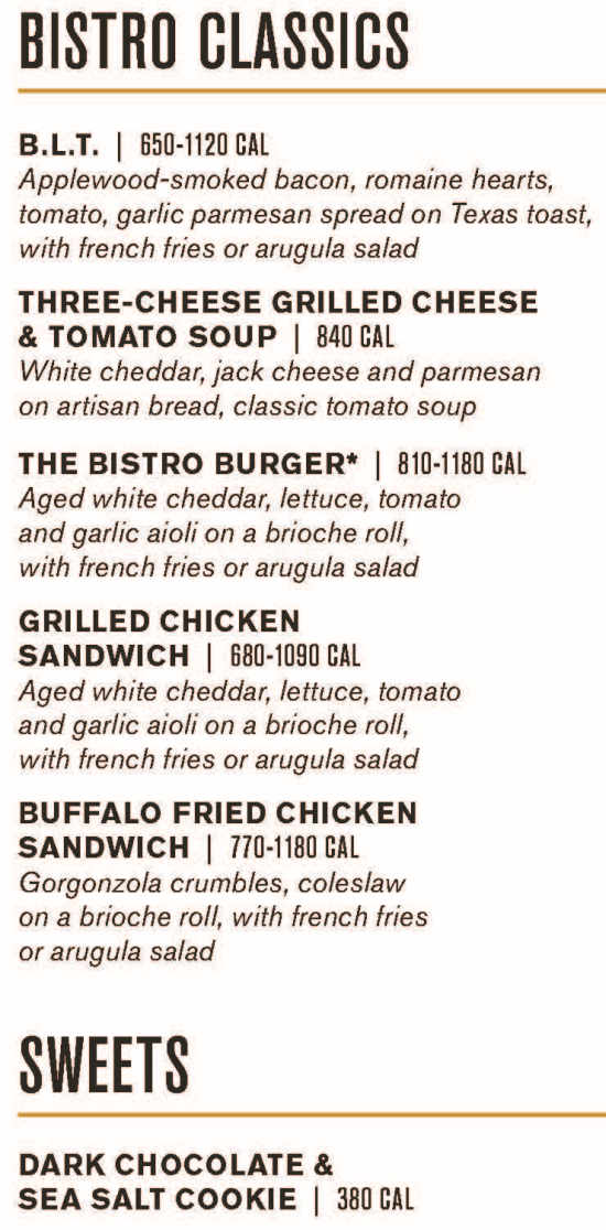 Page 5 of menu, The Bistro Courtyard by Marriott
